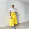 Skirts 2024 Spring Yellow Cake Tiered Ankle Length Women Saias Skirt Maxi Birthday Party Formal Wear Botom