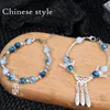 Link pulseiras estilo chinês vintage fresco azul branco borboleta borla porcelana vitrificada pulseira para mulheres requintado elegante presente estético