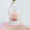 Vestuário para cães primavera/verão roupas finas roupas para animais de estimação bolo saia floral multi-cor vestido linda flor rosa camiseta branca