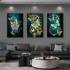 Schilderijen Goud Blauwe Vlinder Canvas Schilderijen Zwarte Muur Art Prints Luxe Woonkamer Decoratieve Posters Voor Woonkamer Muur Decor Art