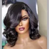 Brazilian Burgundy Red Short Wavy Human Hair Wig with Bangs 13X4 Lace Frontal Wigs for Black Women 180% Density Highlight Blonde /black Synthetic Wigs