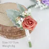 장식용 꽃 1pcs 신랑 Boutonniere Flower Corsage 웨딩 파티 의식 기념일 장식을위한 인공 장미 브로치