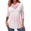 Camicette da donna T-shirt a maniche lunghe con scollo a V Camicetta pullover con scollo a V stampata retrò Top casual con decorazioni a bottoni morbide per le signore