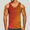 Men's Tank Tops Men Fashion Gradient Striped Print Vest T-Shirts Classic Crewneck Sleeveless Skinny Fitness Training Casual Streetwear