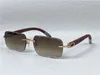 Säljer modedesign Solglasögon 0117 Square Cut Lens Rimless Frame Spring trätemplen Classic Simple Style UV400 Protection Glasses