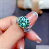 Ringen Bling 11Mm Lab Green Moissanite Ring Sterling Sier Engagement Band voor vrouwen Bruids Verjaardagsfeestje Sieraden Drop Delivery Otkit