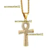 Collane con ciondolo Collana con ciondolo croce Ankh egiziano ghiacciato per donna Uomo Colore dorato Catene in oro giallo 14k Hiphop Antico Egitto Gioielli di alta qualità 2024