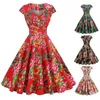 Partykleider Blumenmuster Kleid Chinesischer Stil Print V-Ausschnitt Midi mit A-Linien-Silhouette Hohe Taille Versteckter Reißverschluss Ethnisch