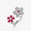 Anelli a grappolo dal design unico in argento sterling 925 con apertura a petalo di fiore, anello regolabile intarsiato con cristalli e zirconi, stile alla moda