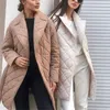 Kobiety Down Down Długie proste zimowe płaszcze solidne rombus wzór swobodny szarfy parki kieszenie