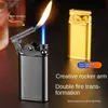 Tändare 2023New Double Fire Conversion Creative Metal Gun-Shaped Double Flame Lighter uppblåsbar vipplig lättare mäns gåva grossist YQ240124