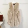 Kvinnors västar faux päls ärmlös västjacka höst mode lång kvinnlig fast färg 2024 vinter elegant koreansk stil