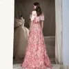 Abbigliamento etnico Donna Qipao Cheongsam Rosa senza spalline Abito da sposa da sposa Bling Paillettes Maglia da sera Festa da sogno Banchetto di lusso