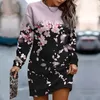 Casual Dresses Women Fall Winter Sweartshirt Dress Lång ärm Löst tröja Tjock varm Midlängd Elastisk manschett Lady Spring Mini