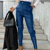 Pantalon femme automne hiver mince bureau dame PU décontracté Streetwear Patchwork fermeture éclair longue en cuir cheville longueur Chic crayon