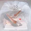 Sukienka buty buty dla dziewcząt wysokie obcasy Rhinestone elegancka kobieta na pięcie sukienka ślubna łuk słodki sztylet w stylu księżniczki