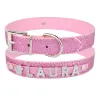 Colliers pour chiens personnalisés en cuir PU avec strass, étiquette personnalisée pour animaux de compagnie, lettres croco, bijoux en diamant, breloques pour petits, moyens chiens, grands chats, rose