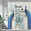 Tende da doccia Pavoni blu Tenda da doccia Fiori bianchi creativi Farfalla Uccelli in stile cinese Stampa artistica Set di tende per arredamento moderno da bagno