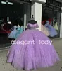 Lilac Lavender Sparkly Princess Quinceanera Dresses Off Shoulder Gillter Boning Corset vestidos de xv anos Prom Sweet 15