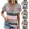 Blusas femininas verão camisa com decote em v botão decoração brilhante lantejoulas colorblock manga curta solta pulôver macio respirável camisas topo