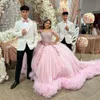 Różowy brokat sukienki 2024 Off the ramię ogon 15 Anos 3D Flower Vestidos de Quinceanera 326 326