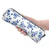 Cosmetische Zakken Blauw Bloemmotief Etui Vintage Bloemen Pen Box Tas Student Grote Capaciteit Schoolbenodigdheden Cadeau Etuis