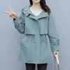 Women's Trench Coats Jmprs Patchwork Jackt Women Zipper Big Pockets Lace Up Slim Ladies Mid Length Korean Fashion Casual Solid Long Sleeve