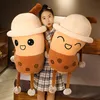 25-100cm cute cartoon bubble tea cup shaped pillow real-life pearl milk tea plush toys stuffed soft back cushion funny boba food 240123