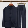 Groothandel Traditionele Chinese Mannen Kleding Set Lange Mouw Borduren Pak Tai Chi Kung Fu Satijnen Kostuums Ademend Hanfu Pak