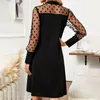 Casual Dresses Spring And Summer Women'S Fashion Elegant Bow Mesh Patchwork Long Sleeve Dress Plus Size Black Outfits Woman Clothing