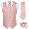 Mens Suit Vest Pink Solid Wedding Party Men Waistcoat Neck Tie Set With Gold Dragon Ring Casual Slim Fit Sleeveless 240119