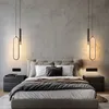 Moderne glans minimalistische LED kroonluchter hanglampen Scandinavische slaapkamer nachtkastje lange lijn licht ophangingen armatuur Home Decor