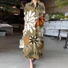 Casual Dresses Elegant Women's Chinese Style Printed Shirt Dress Autumn Lapel Långärmad enkelbröst kvinnlig 2024 Evening Robe