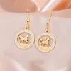 Fantastici orecchini pendenti con cavallo in corsa Donne Ragazze Orecchini rotondi in oro giallo 14k con zirconi trasparenti Regalo di gioielli animali color oro