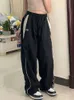Women Spring Retro Solid Loose Drawstring Trousers Casual Joggers Baggy Wide Leg Sweatpants Mid Waist Sporty Y2k Female Clothes 240124