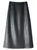 膝の下のスカート2024イエローブラックソフトレザースカートの女性ジッパー長いストレートハイウエスト