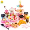 キッチンは食べ物を演奏しますldren Toy Cakeシミュレーションアフタヌーンティーカットセットキッズコーヒーのふりをするゲームハウスガールキッチン3年誕生日プレゼント