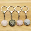 Keychains Natural Gem Stone Round Section Keyring Friend Rose Quartz Key Ring Chain Quality Fashion Accessories Love Keychain Jewelry Gift