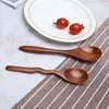 Colheres de madeira maciça utensílios de mesa feitos à mão grande colher de laca chá longo sopa de café beber reutilizável