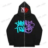 Men's Hoodies Sweatshirts Gothic Graphic Ins High Street Y2K Unisex Inner Fleece Hoodies Sweatshirt Fulll Zipper Oversized Men's Women's Streetwear Coat T240129