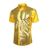 Men's Casual Shirts Men Relaxed Fit Shirt Shiny Surface Performance For Club Party 70s Disco Stage Show Long Sleeves Satin