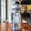 Vattenflaskor burar 2L Sport vattenflaska med halm bärbar stor kapacitet Vattenflaskor vandring camping bicycd vatten kanna med tid markerrl240124