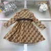 Brand kids lapel dress Long sleeved girl skirt with belt Size 110-160 baby clothes Full print of letter logo child frock Jan20