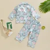 Kledingsets Peuter Baby Meisje Jongen Satijn Zijden Pyjama Set Lange Mouw Button Down Shirt Tops Broek Nachtkleding Pasen Pjs