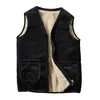 Men's Vests Warm Waistcoat Men Vest Mid-aged Father Jacket With Plush Lining V Neck Zipper Closure Stylish Winter For