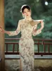 Roupas étnicas Primavera Outono Qipao Senhora Elegante Cheongsam Vintage Impressão Flor Estilo Chinês Vestidos Mulheres Long Party Banquete Vestido Vestidos