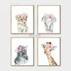 Schilderijen Dieren Bloemen Kroon Art Decor Canvas Schilderij Baby Meisje Prints Dier Giraffe Olifant Leeuw Wall Art Foto Kinderkamer Poster