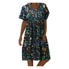 Casual Dresses Print Dress Short Fashion Sleeve Loose Womens Neck Round Party Women's Wrap