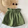 Shorts femininos doce elegante algodão mulheres coreano 2024 primavera verão casual grânulo bud perna larga cintura alta magro com cinto