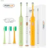 Elektrische tandenborstels Vervangingskoppen Mornwell Sonische tandenborstel T32 USB-oplaadbare oplaadbare volwassen waterdichte elektronische tand 2 borstels YQ240124